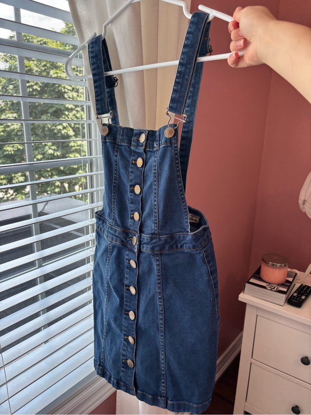 Dark Blue Denim Button-Front Overall Dress dungaree